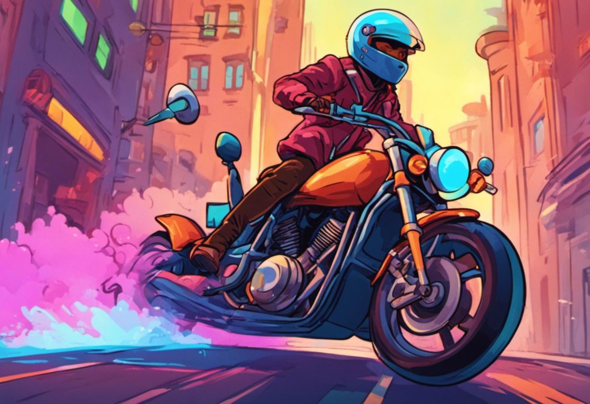 Image animée d'une personne conduisant une moto