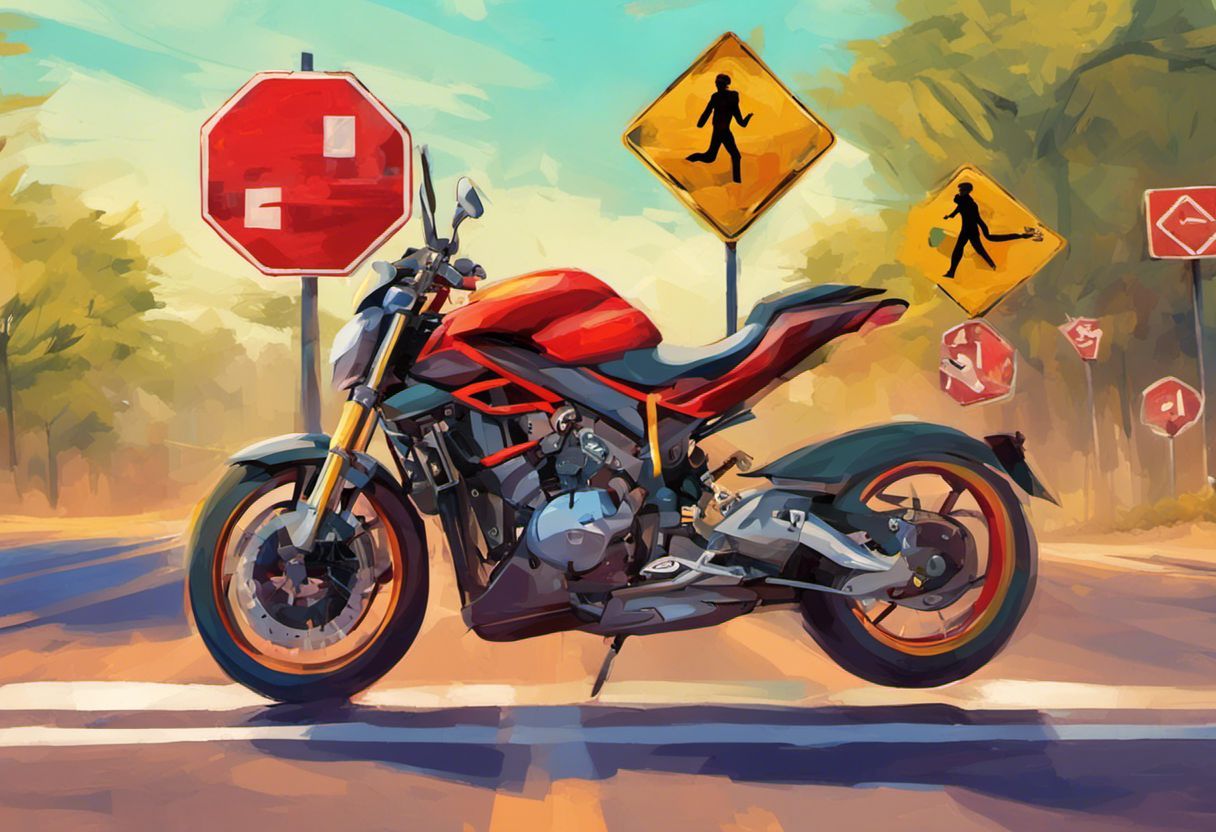 Art numérique représentant une moto et panneaux d'apprentissage